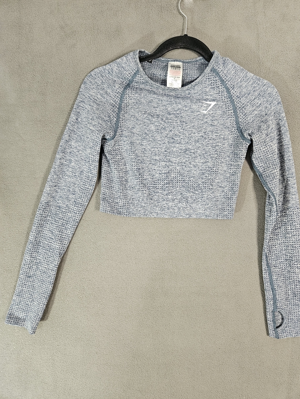 Gymshark Womens Medium Crop Top Shirt Long Sleeve Blue Performace